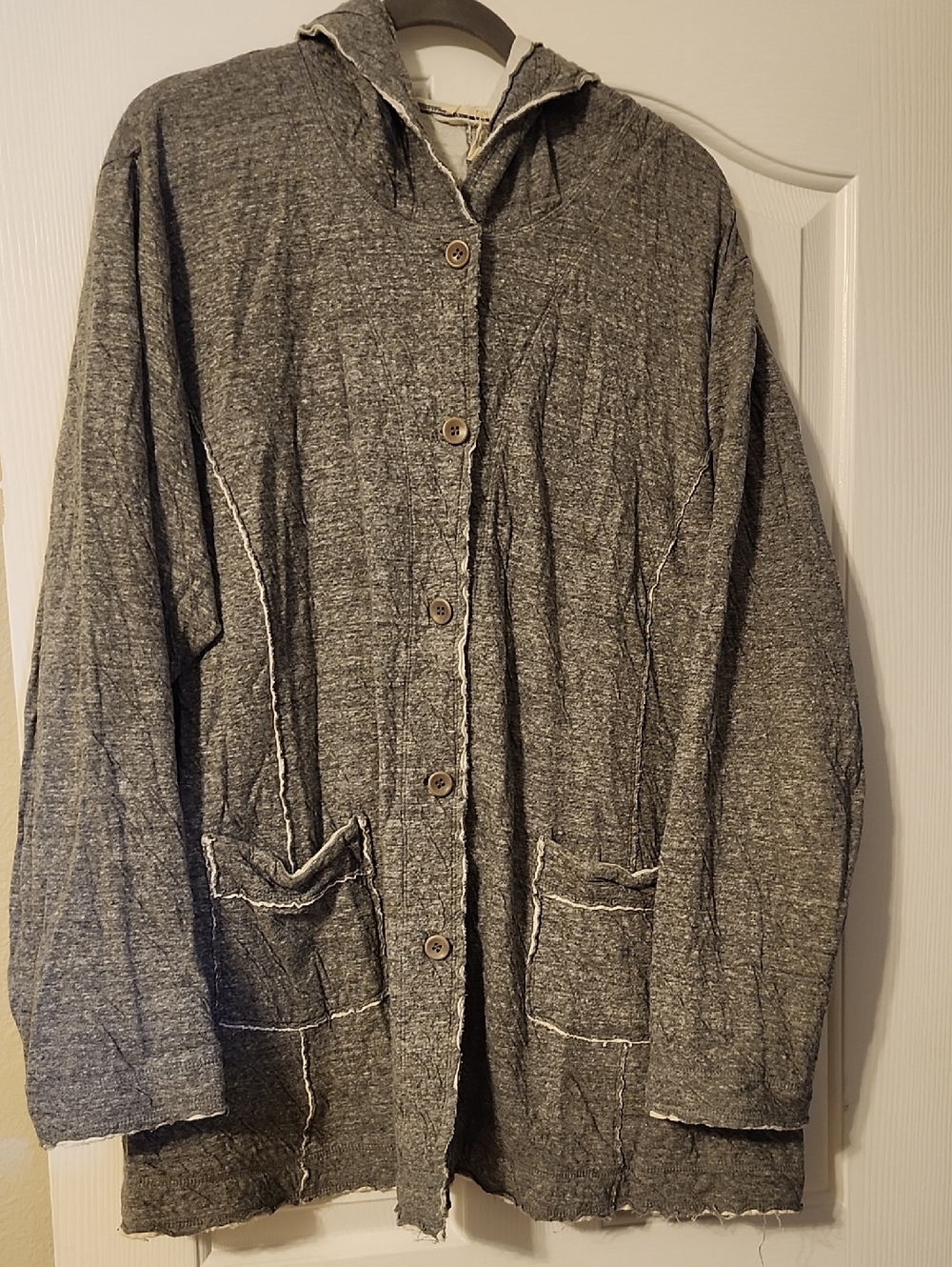 Eileen Fisher Heathered Gray Hooded Button Sweatshirt Jacket